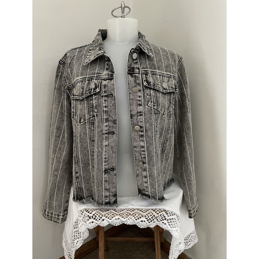Origami by Vivien Denim Jean Jacket Western Glam Festival Bling Black Acid Wash